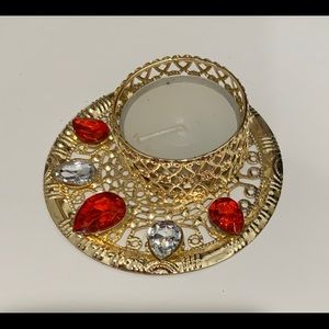 Gold plated metal & stones tealight candle holder